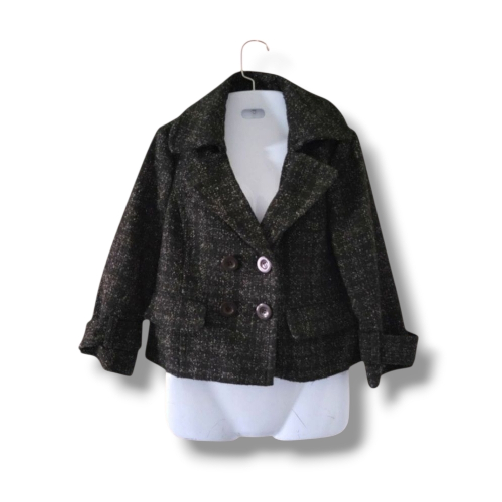 Halogen | Black/White Tweed Double Breasted Cropped Jacket Size M